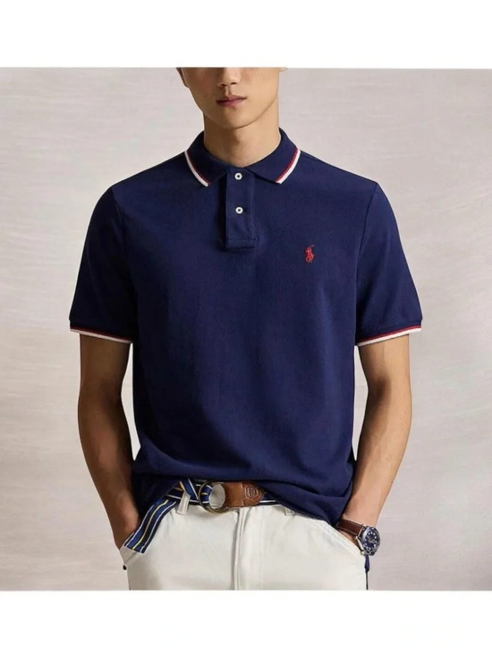Polo Ralph Lauren Classic Fit Mens Navy Tipped Mesh Short Sleeve Polo size M